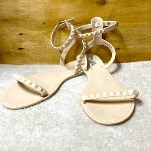 Alexandria Brandao aria studded matte nude sandals